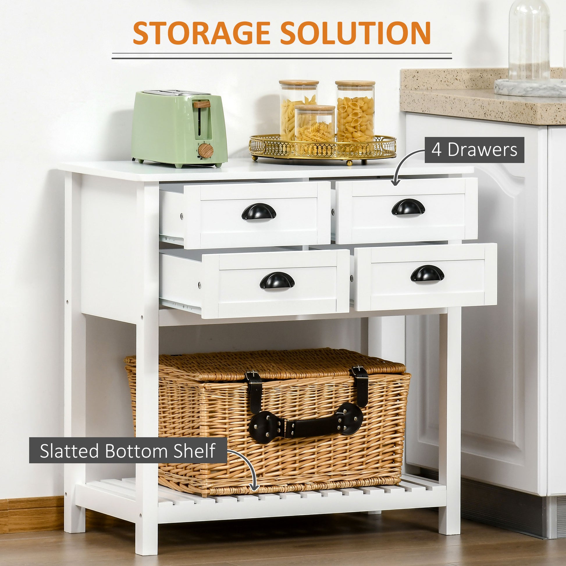 White MDF Sideboard Cabinet - Kitchen Buffet Storage