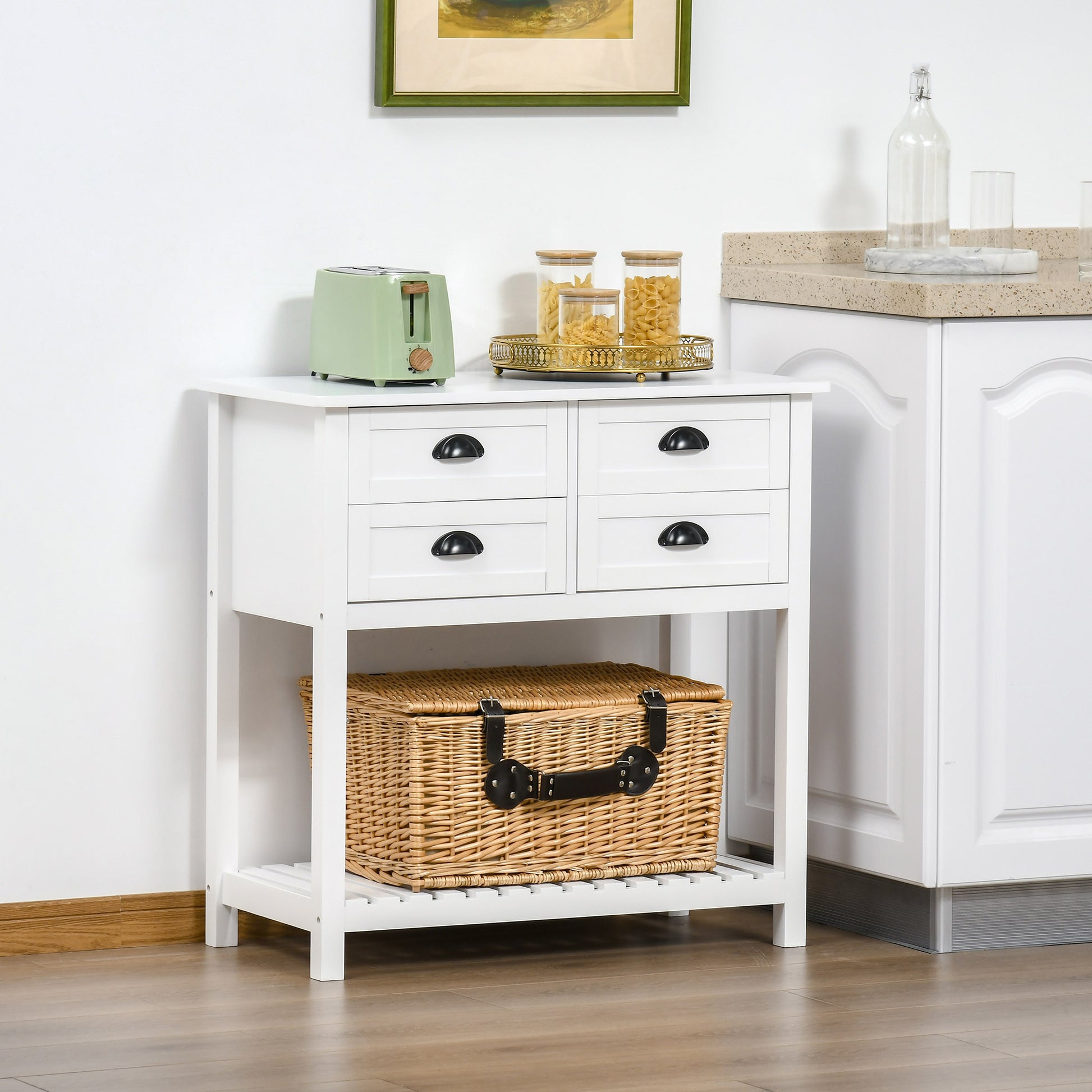 White MDF Sideboard Cabinet - Kitchen Buffet Storage