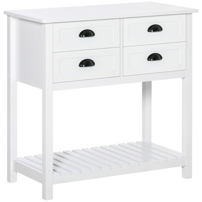 HOMCOM Coffee Bar Cabinet, Sideboard Buffet Cabinet, Kitchen Cabinet with 4 Drawers and Slatted Bottom Shelf for Kitchen, Living Room, White