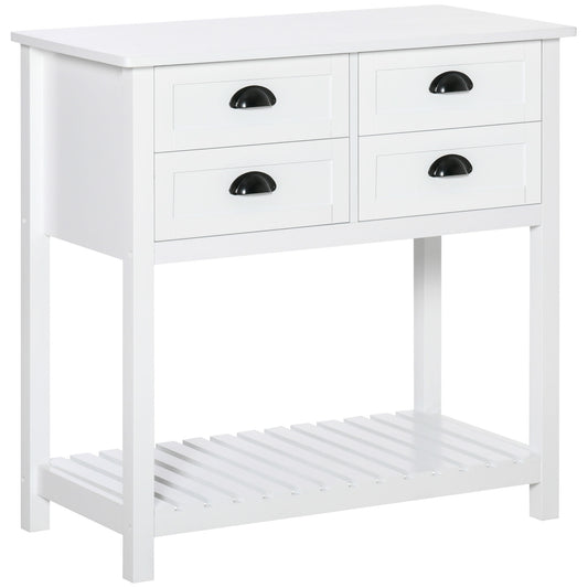 HOMCOM Coffee Bar Cabinet, Sideboard Buffet Cabinet, Kitchen Cabinet with 4 Drawers and Slatted Bottom Shelf for Kitchen, Living Room, White