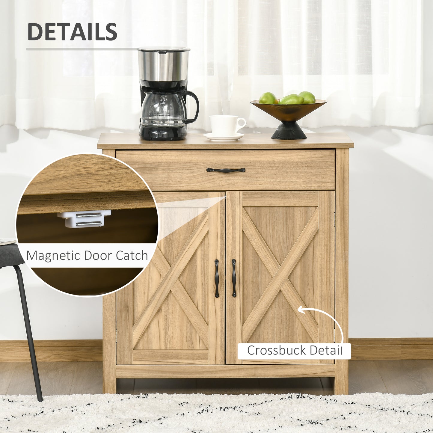 Farmhouse Buffet Cabinet with Barn Doors - Natural Wood
