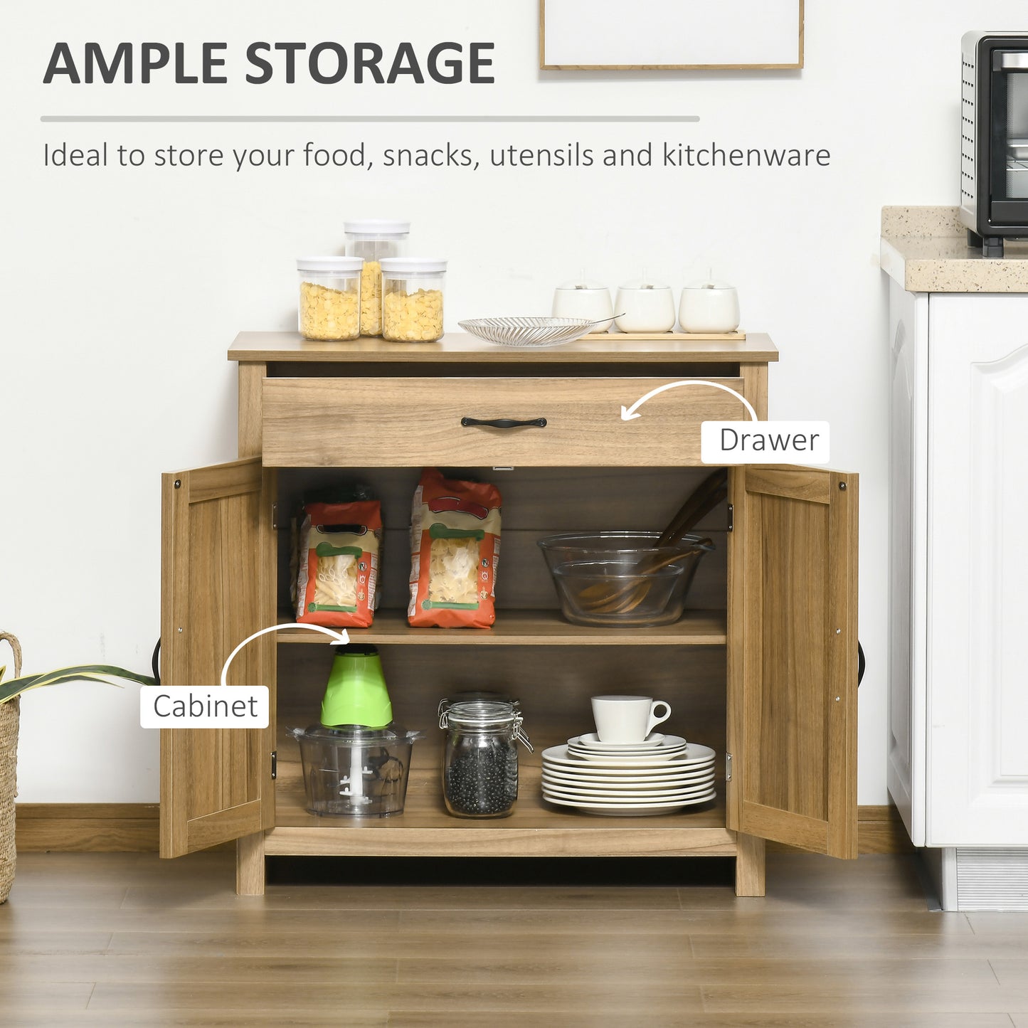 Farmhouse Buffet Cabinet with Barn Doors - Natural Wood