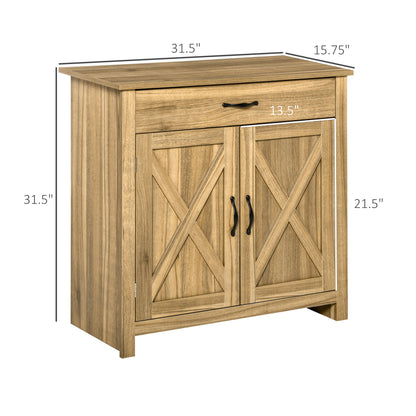 Farmhouse Buffet Cabinet with Barn Doors - Natural Wood