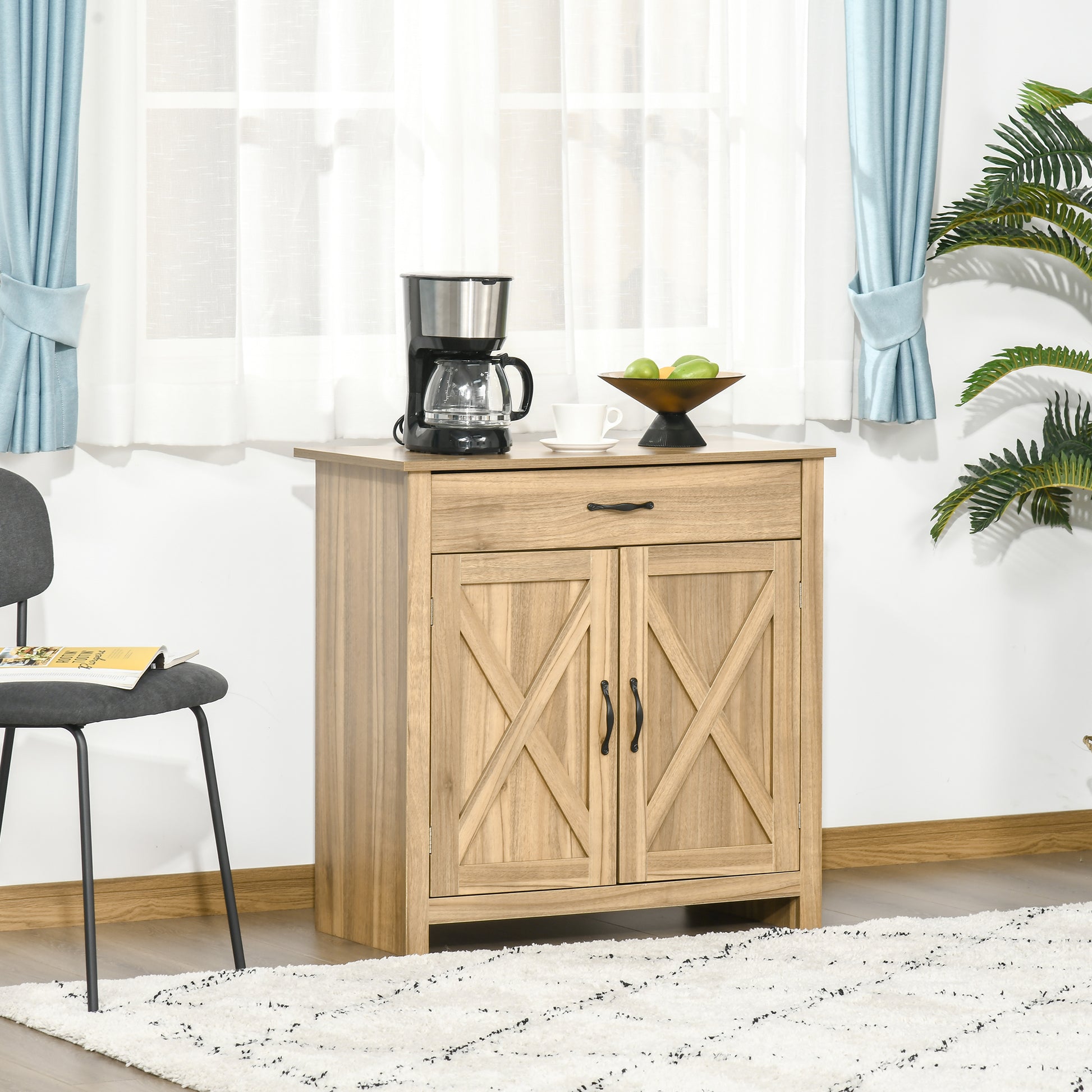 Farmhouse Buffet Cabinet with Barn Doors - Natural Wood