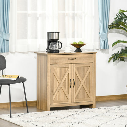 Farmhouse Buffet Cabinet with Barn Doors - Natural Wood