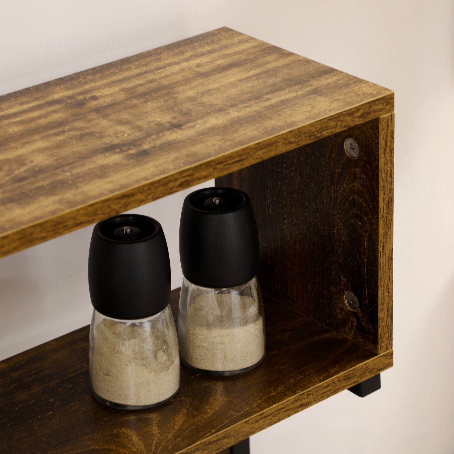 Rustic Brown Kitchen Storage Rack with Power Outlets for Appliances