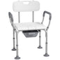 HOMCOM 3-in-1 Shower Chair with Back and Arms, Height Adjustable Bedside Commode, Raised Toilet Seat with Non-Slip Rubber Foot Pad for Seniors, Disabled, White