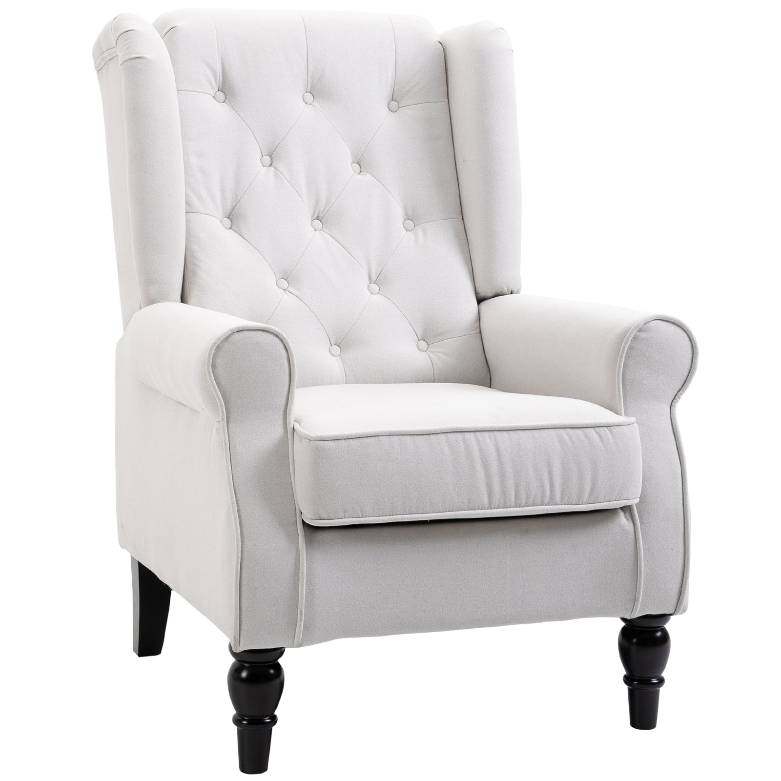 HOMCOM Button-Tufted Accent Chair with High Wingback, Rounded Cushioned Armrests and Thick Padded Seat, Cream White