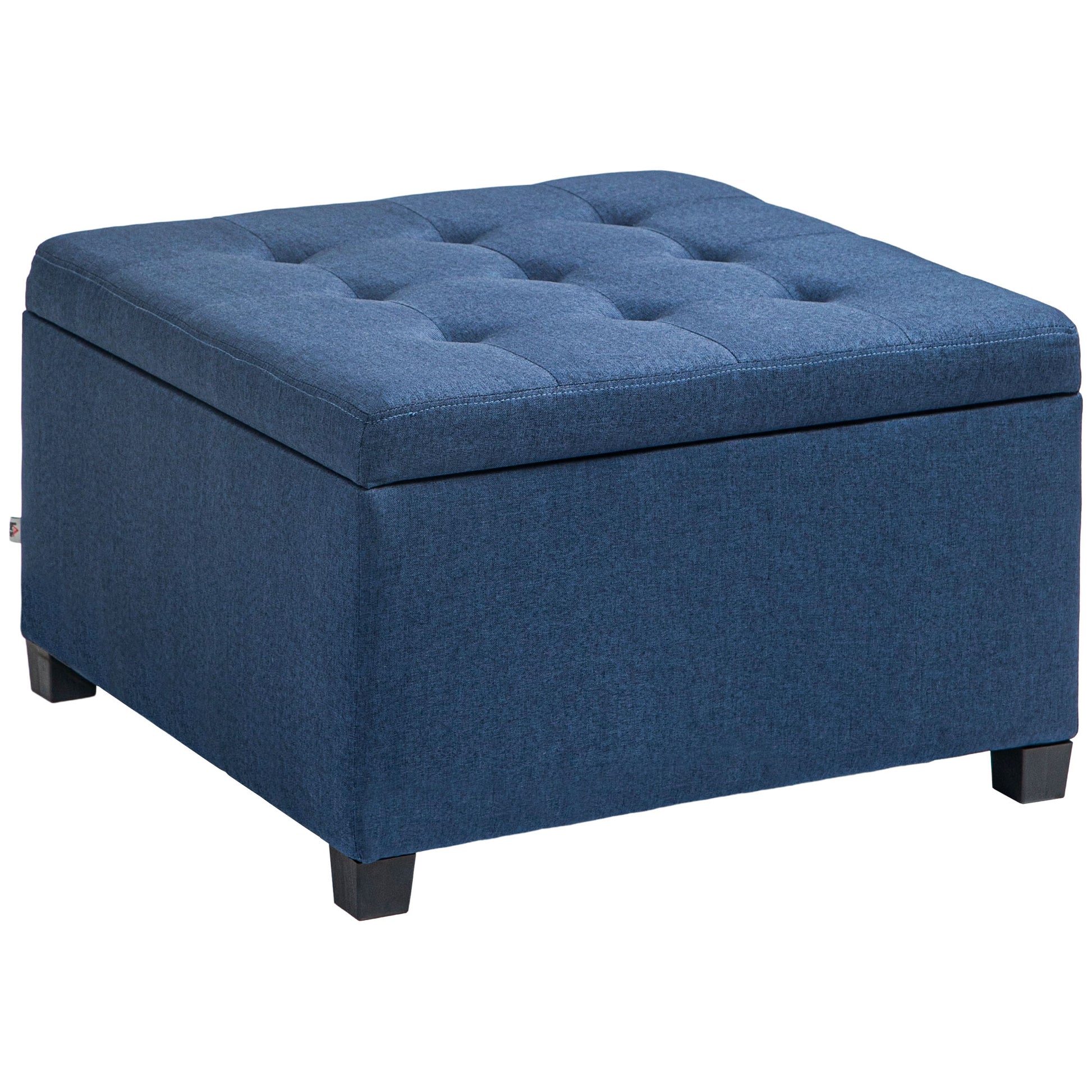 HOMCOM Fabric Tufted Storage Ottoman with Flip Top Seat Lid, Metal Hinge and Stable Eucalyptus Wood Frame for Living Room, Entryway, or Bedroom, Blue