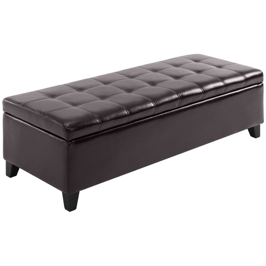 HOMCOM 51" Ottoman Storage Bench, Faux Leather Storage Chest with Lift Top, Tufted Ottoman with Storage for Living Room, Entryway, Dark Brown