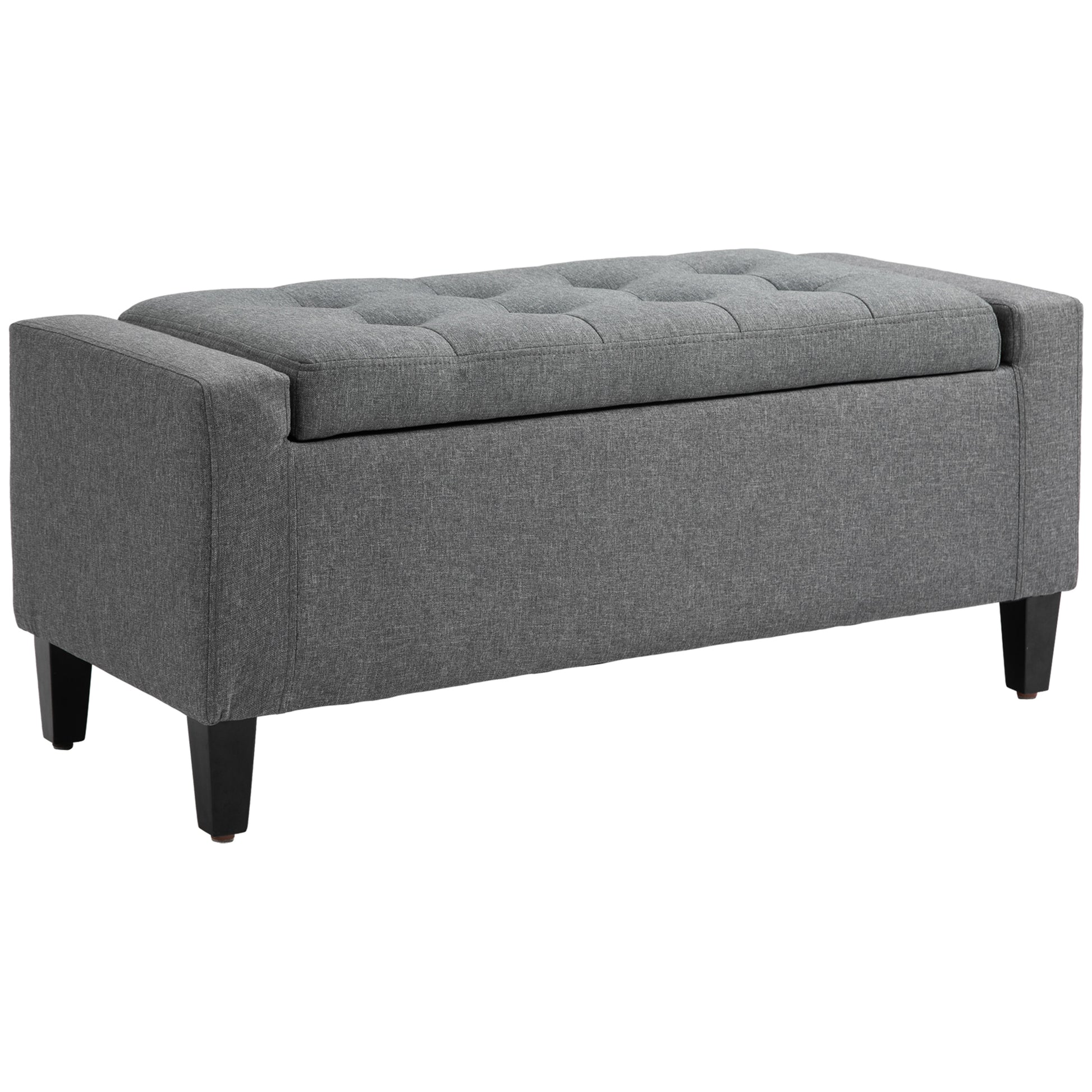 HOMCOM Storage Ottoman, Linen Upholstered Storage Bench with Lift Top and Button Tufted for Living Room, Gray