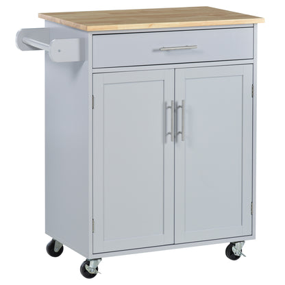 HOMCOM Kitchen Island Cart Rolling Trolley Cart with Drawer, Storage Cabinet & Towel Rack, Gray