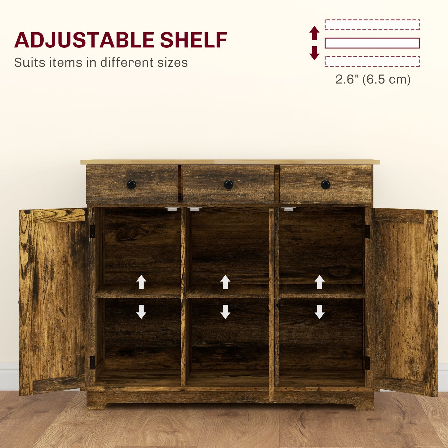 Rustic Brown Wood Sideboard Cabinet for Dining Room Storage
