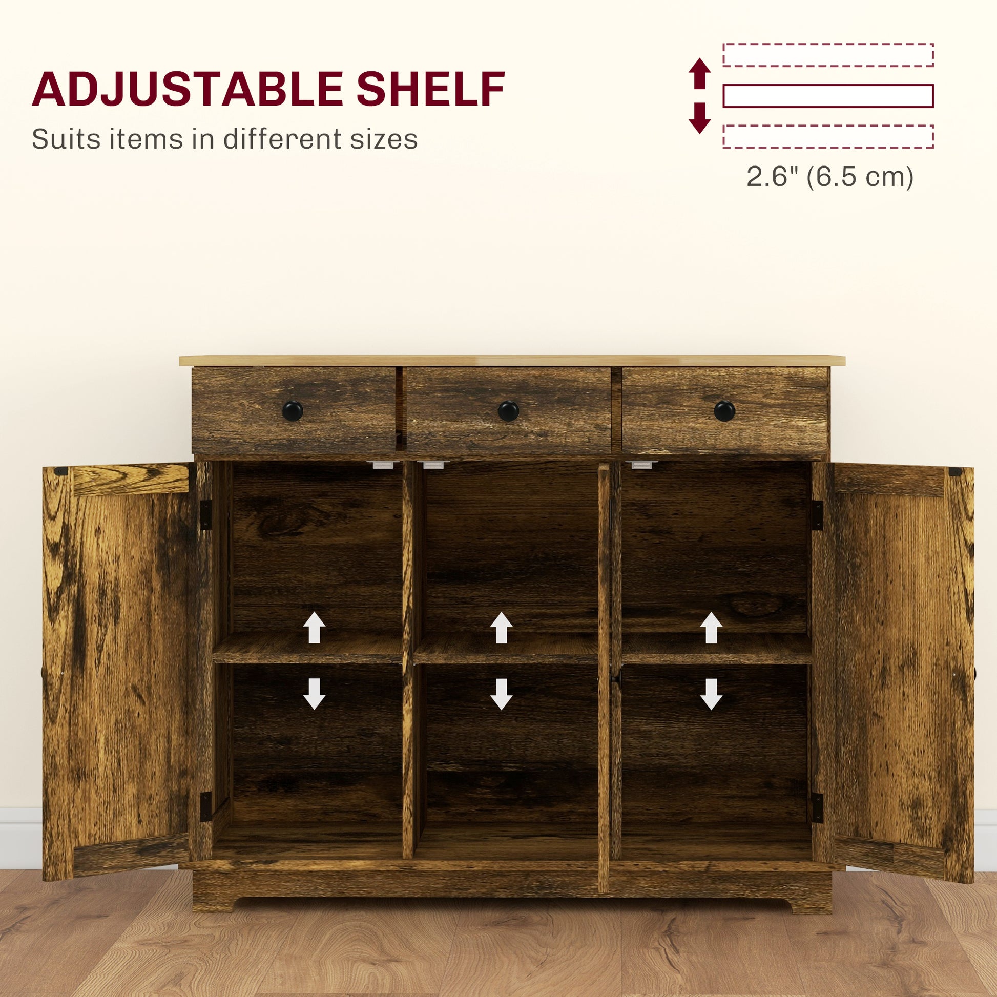 Rustic Brown Wood Sideboard Cabinet for Dining Room Storage