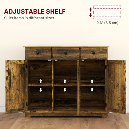 Rustic Brown Wood Sideboard Cabinet for Dining Room Storage