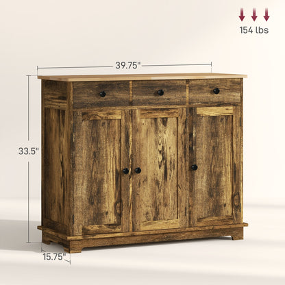 Rustic Brown Wood Sideboard Cabinet for Dining Room Storage