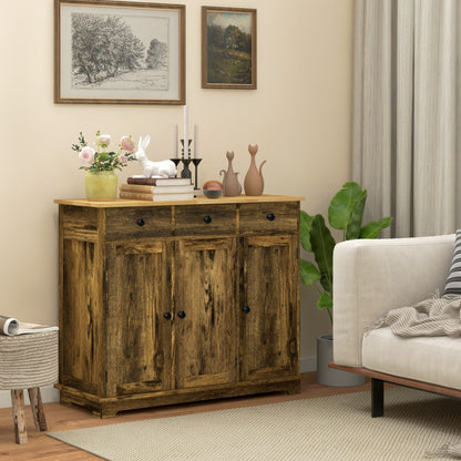 Rustic Brown Wood Sideboard Cabinet for Dining Room Storage