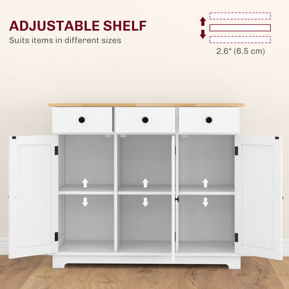 White Wood Buffet Cabinet for Kitchen Storage with Drawers and Shelves