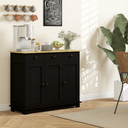 HOMCOM Sideboard - Wood, 3 Drawers, Distressed Black Storage Cabinet