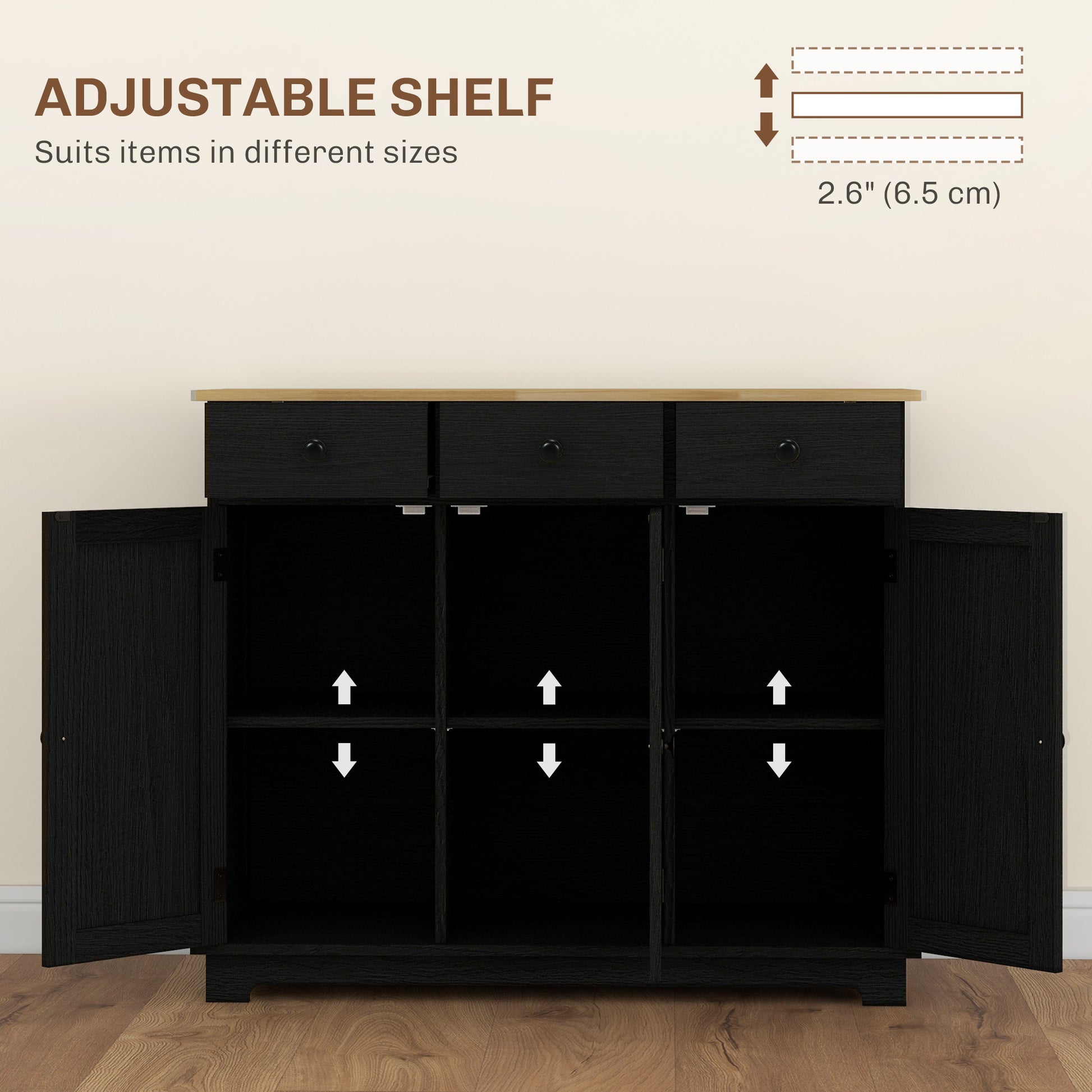 HOMCOM Sideboard - Wood, 3 Drawers, Distressed Black Storage Cabinet