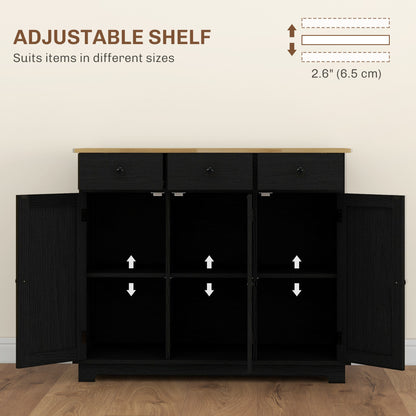 HOMCOM Sideboard - Wood, 3 Drawers, Distressed Black Storage Cabinet
