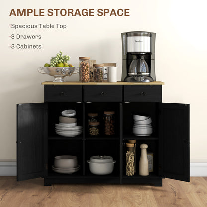 HOMCOM Sideboard - Wood, 3 Drawers, Distressed Black Storage Cabinet