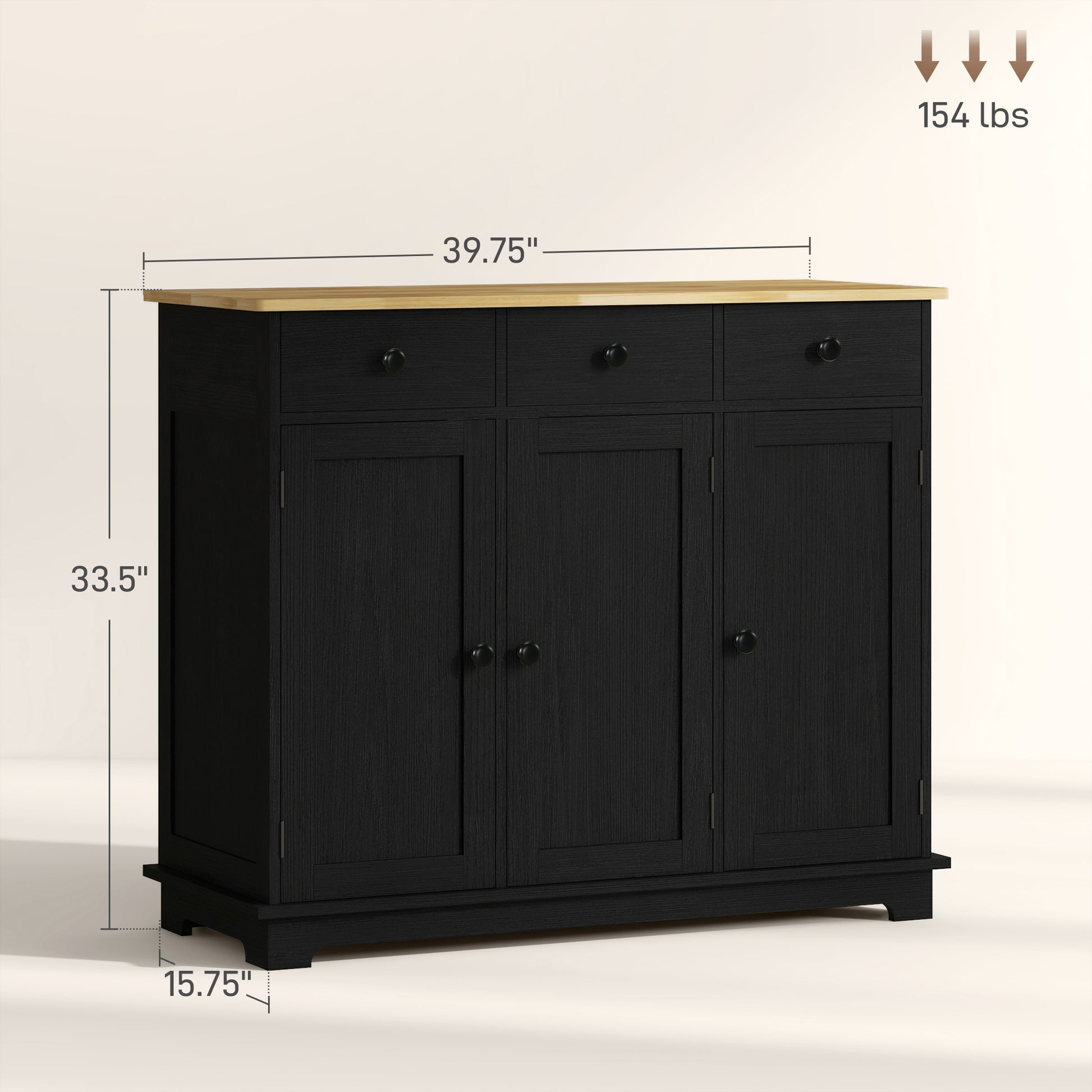 HOMCOM Sideboard - Wood, 3 Drawers, Distressed Black Storage Cabinet