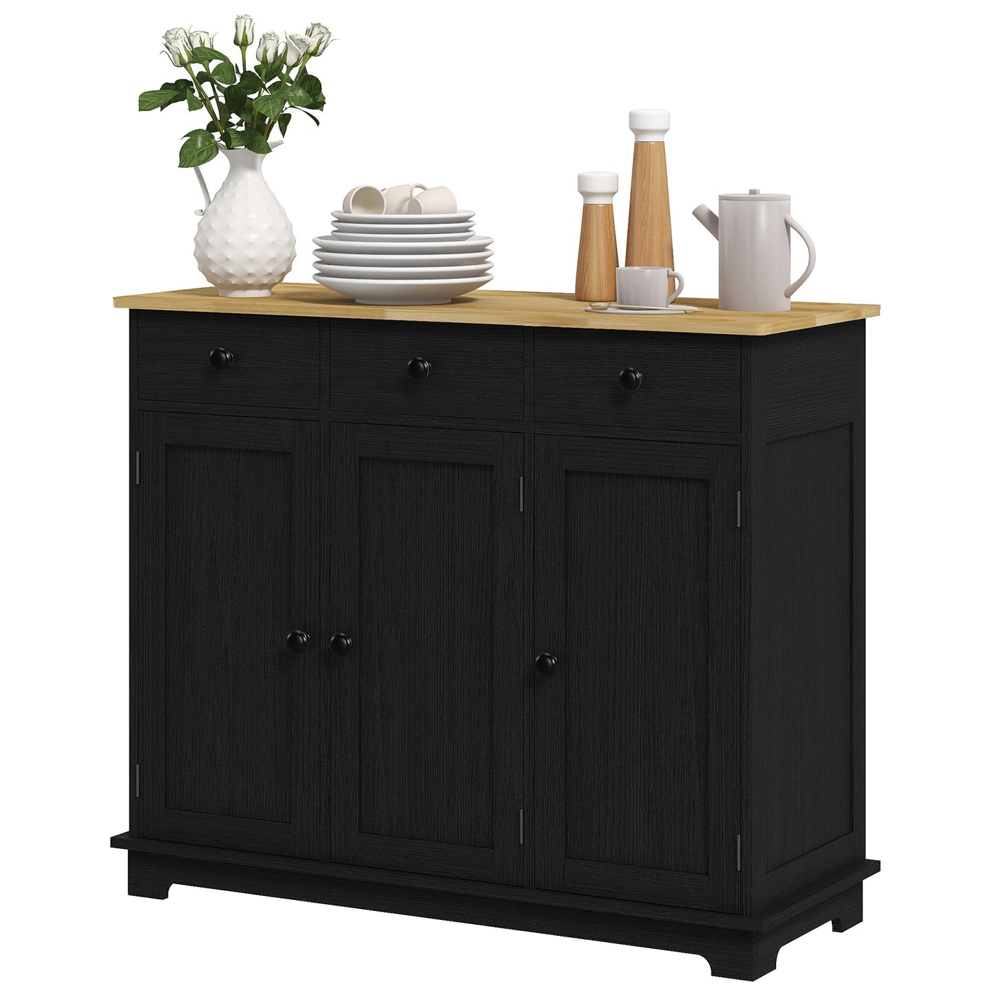 HOMCOM Sideboard - Wood, 3 Drawers, Distressed Black Storage Cabinet