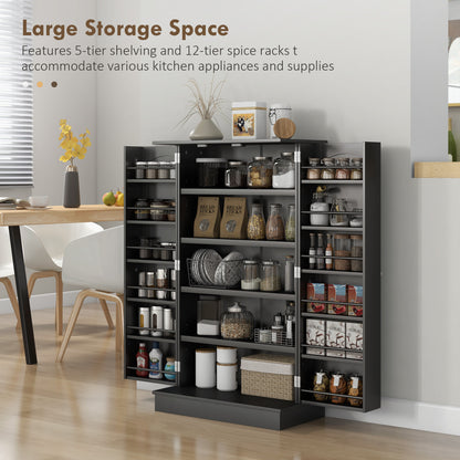 HOMCOM 41" Kitchen Pantry Cabinet - Black MDF Storage