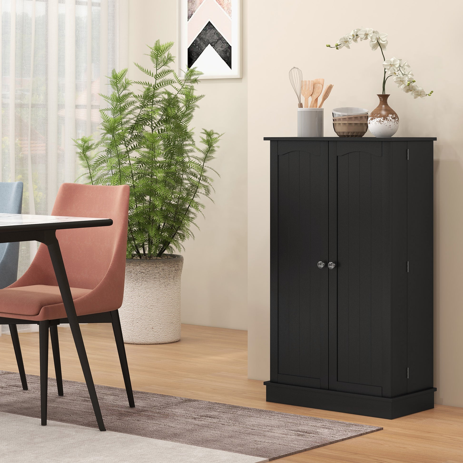 HOMCOM 41" Kitchen Pantry Cabinet - Black MDF Storage