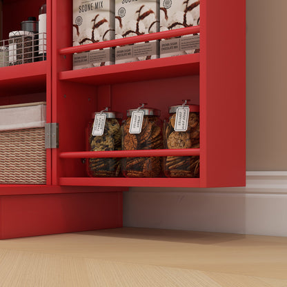 Red MDF Kitchen Storage Cabinet with 12 Door Shelves for Pots and Pans