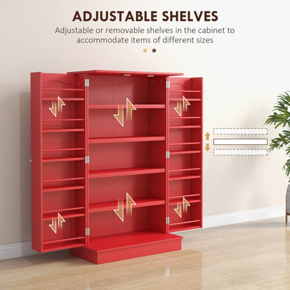 Red MDF Kitchen Storage Cabinet with 12 Door Shelves for Pots and Pans