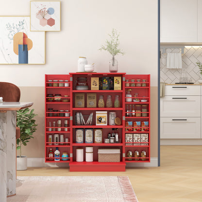 Red MDF Kitchen Storage Cabinet with 12 Door Shelves for Pots and Pans