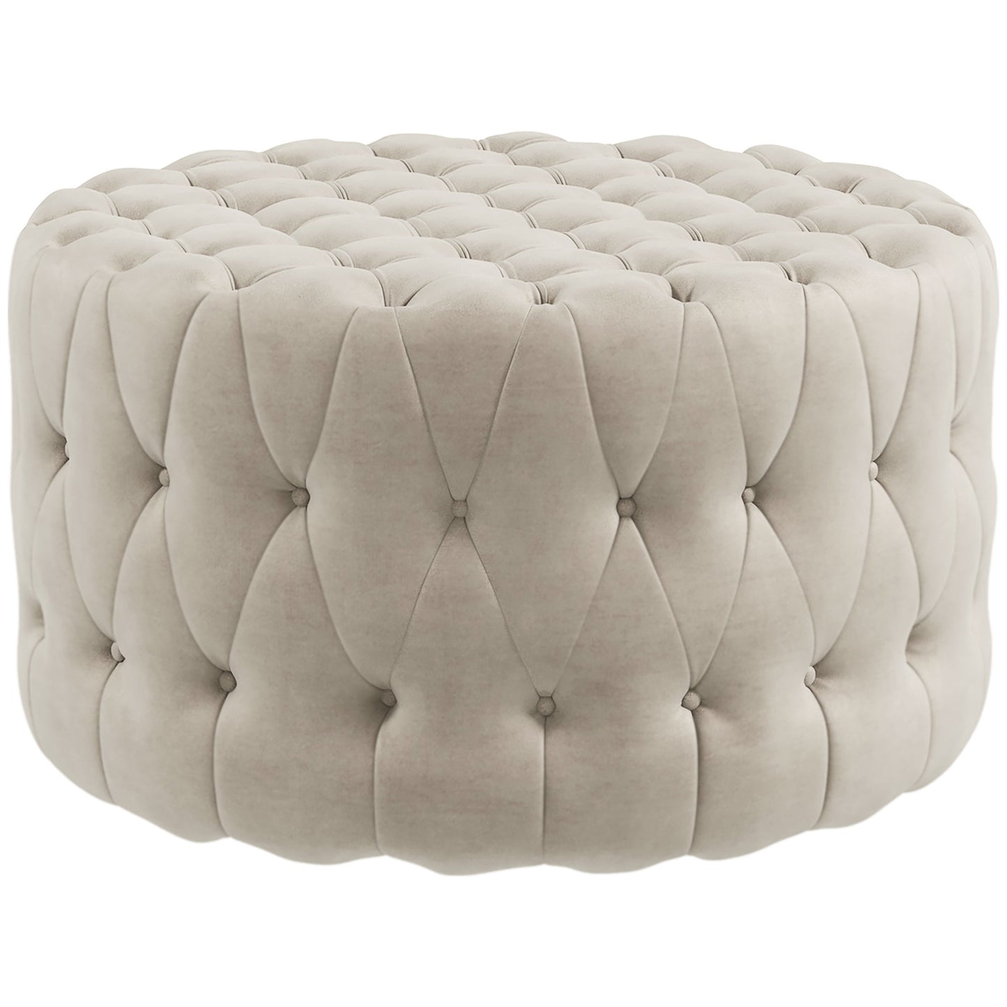 HOMCOM 31.5" Round Ottoman, Large Velvet-Feel Upholstered Foot Stool with Button Tufted Design and Padded Seat for Living Room, Entryway, Beige