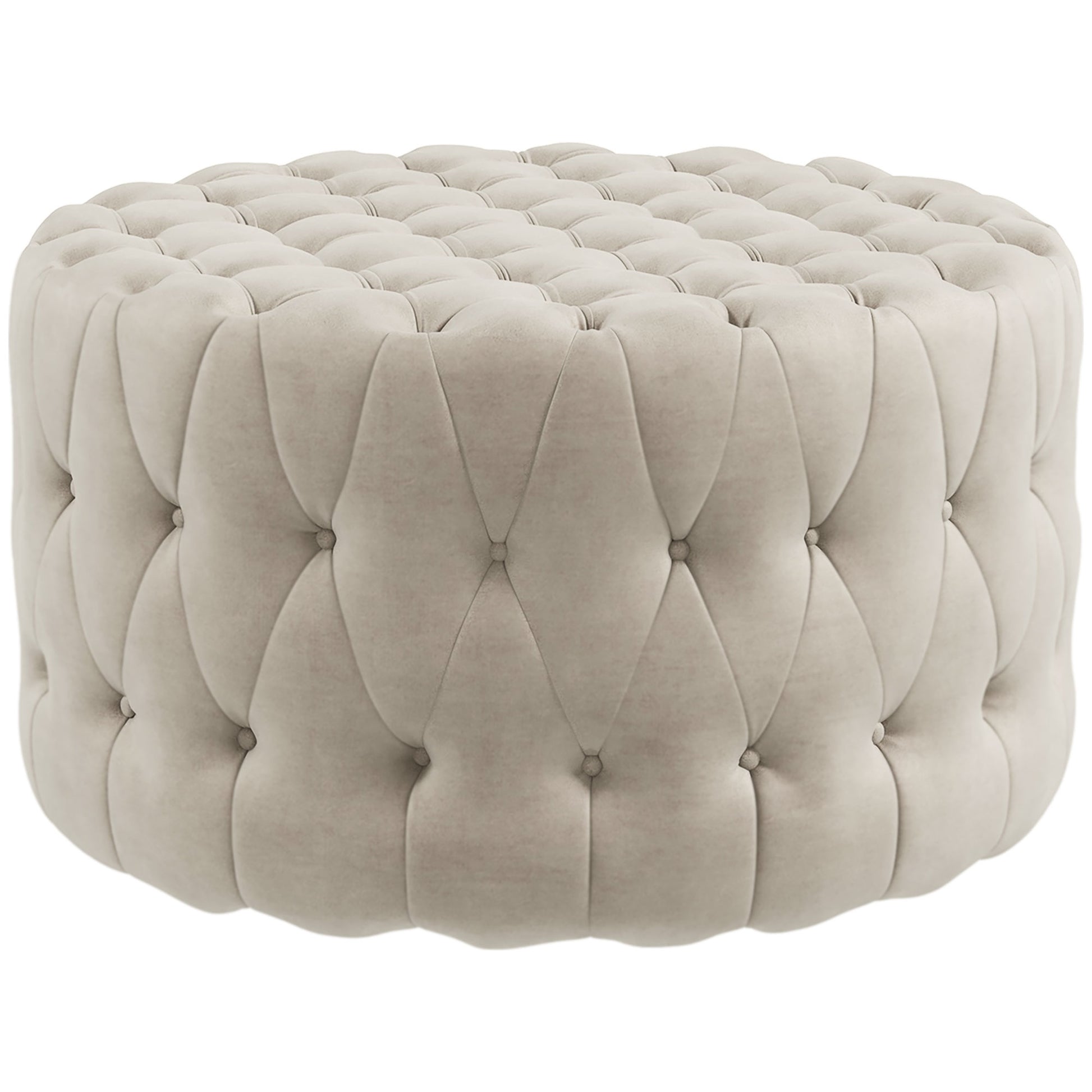 HOMCOM 31.5" Round Ottoman, Large Velvet-Feel Upholstered Foot Stool with Button Tufted Design and Padded Seat for Living Room, Entryway, Beige