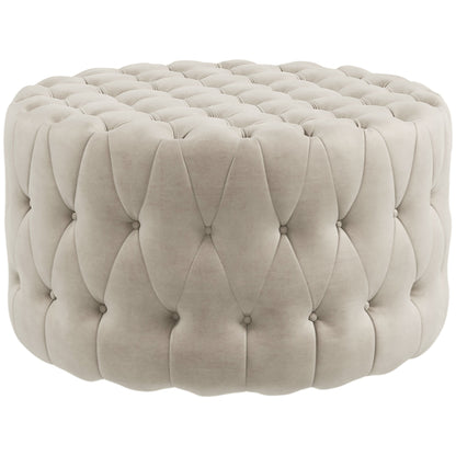 HOMCOM 31.5" Round Ottoman, Large Velvet-Feel Upholstered Foot Stool with Button Tufted Design and Padded Seat for Living Room, Entryway, Beige