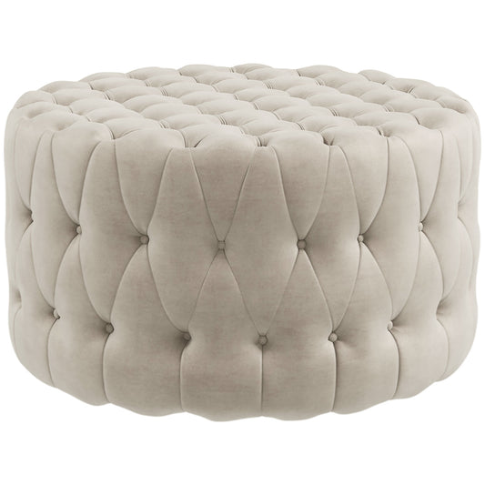 HOMCOM 31.5" Round Ottoman, Large Velvet-Feel Upholstered Foot Stool with Button Tufted Design and Padded Seat for Living Room, Entryway, Beige