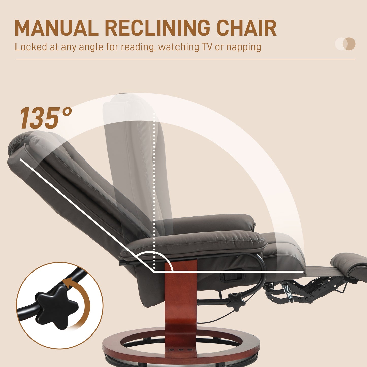 HOMCOM Brown PU Leather Recliner - Swivel & Footrest Comfort
