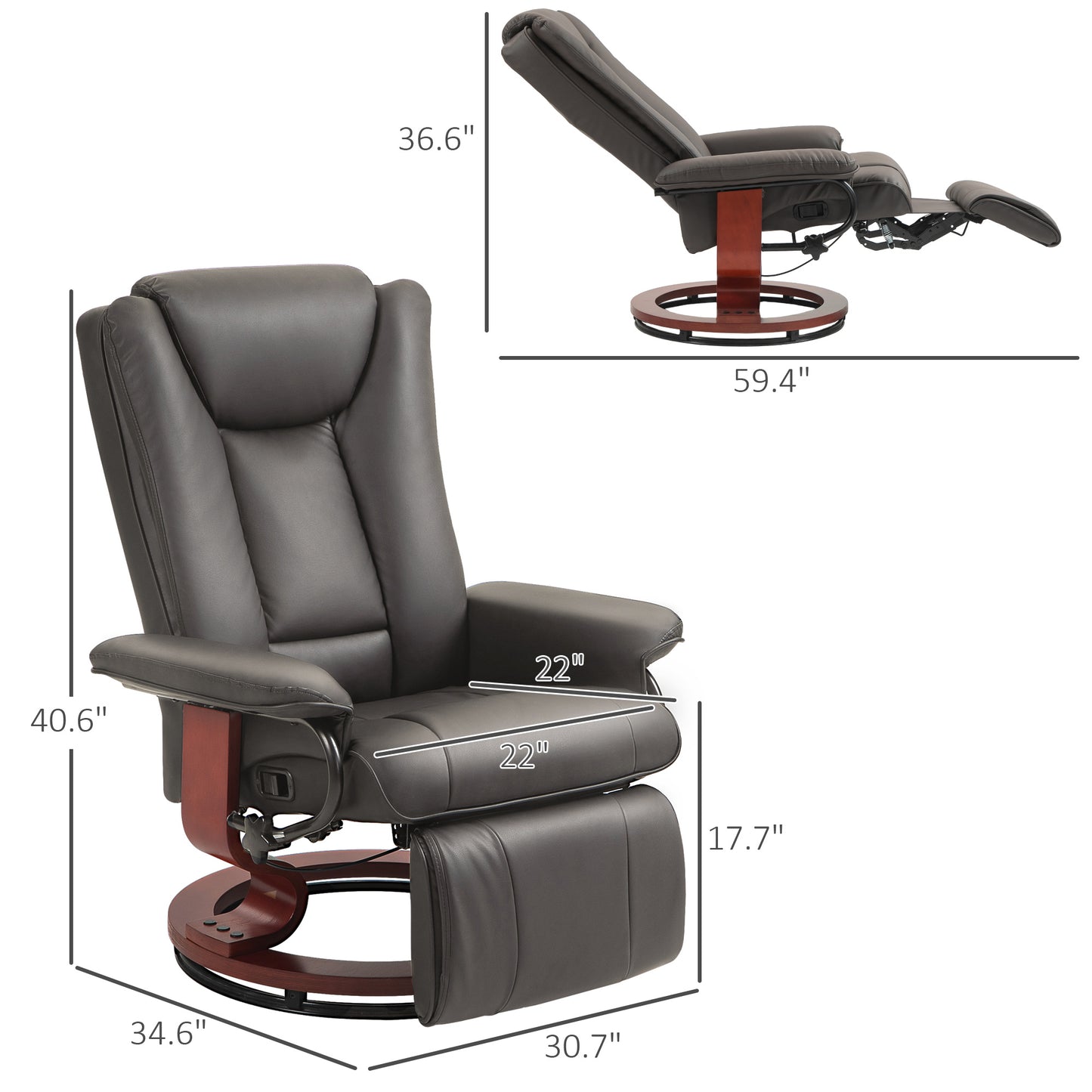 HOMCOM Brown PU Leather Recliner - Swivel & Footrest Comfort