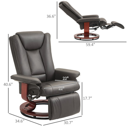 HOMCOM Brown PU Leather Recliner - Swivel & Footrest Comfort