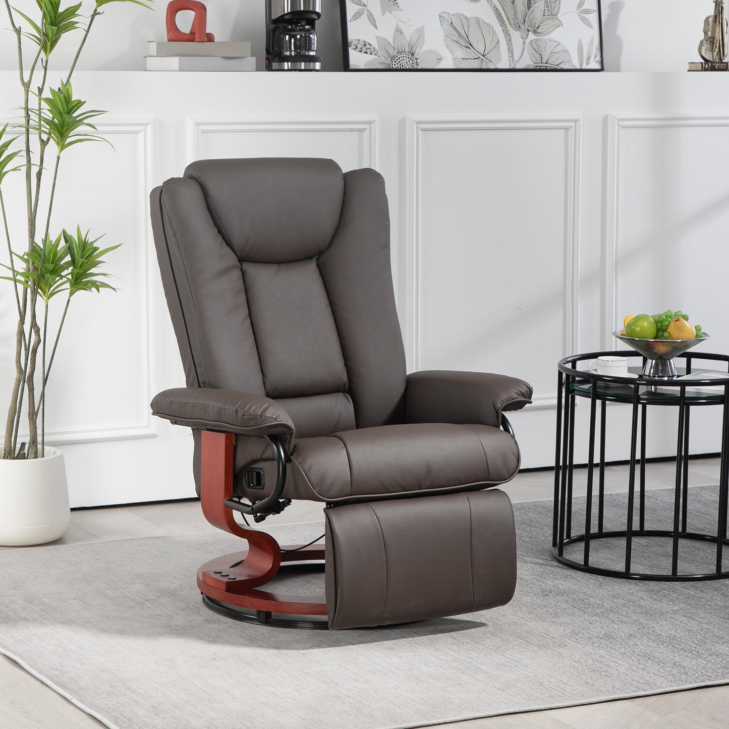 HOMCOM Brown PU Leather Recliner - Swivel & Footrest Comfort