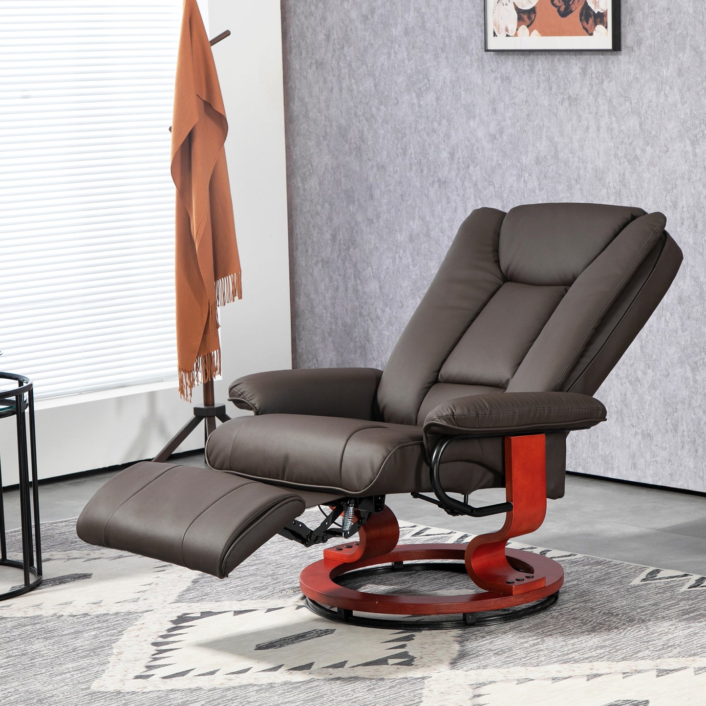HOMCOM Brown PU Leather Recliner - Swivel & Footrest Comfort