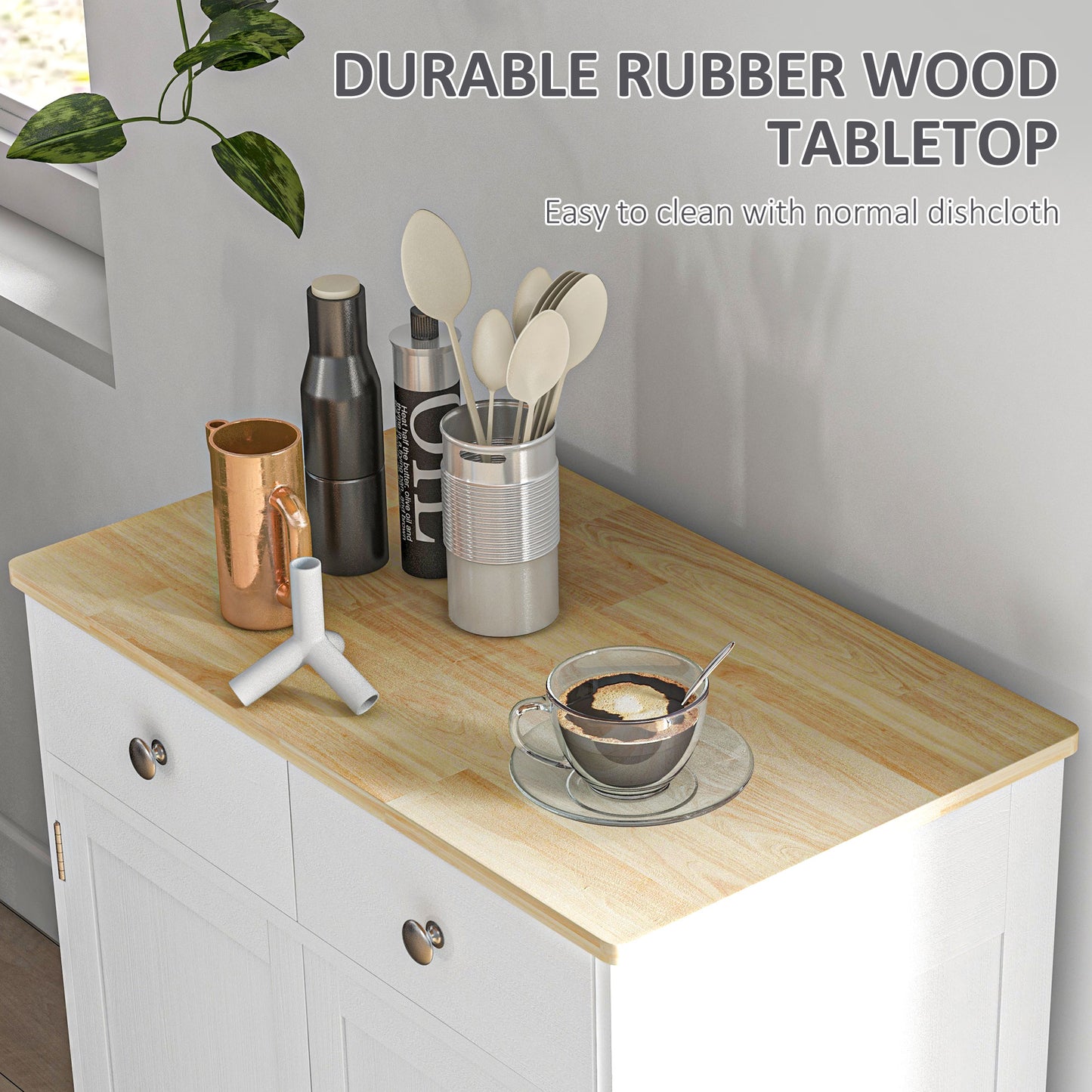 White Wood Buffet Cabinet - 2 Drawers & Adjustable Shelves