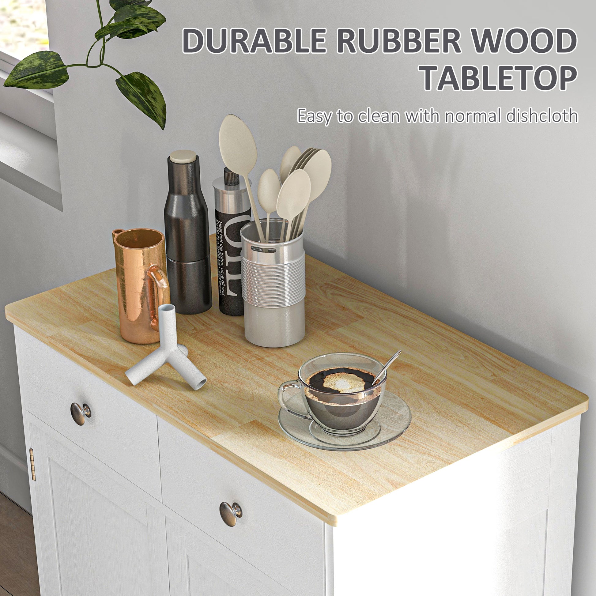 White Wood Buffet Cabinet - 2 Drawers & Adjustable Shelves