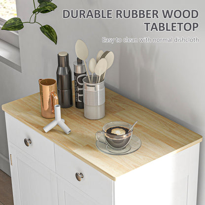 White Wood Buffet Cabinet - 2 Drawers & Adjustable Shelves