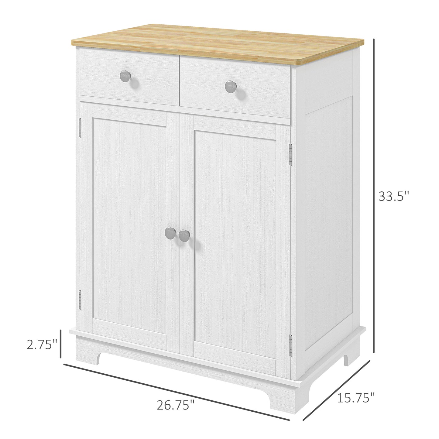 White Wood Buffet Cabinet - 2 Drawers & Adjustable Shelves