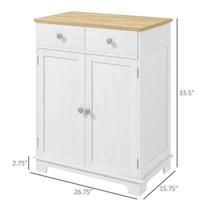 White Wood Buffet Cabinet - 2 Drawers & Adjustable Shelves