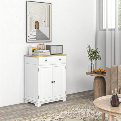 White Wood Buffet Cabinet - 2 Drawers & Adjustable Shelves