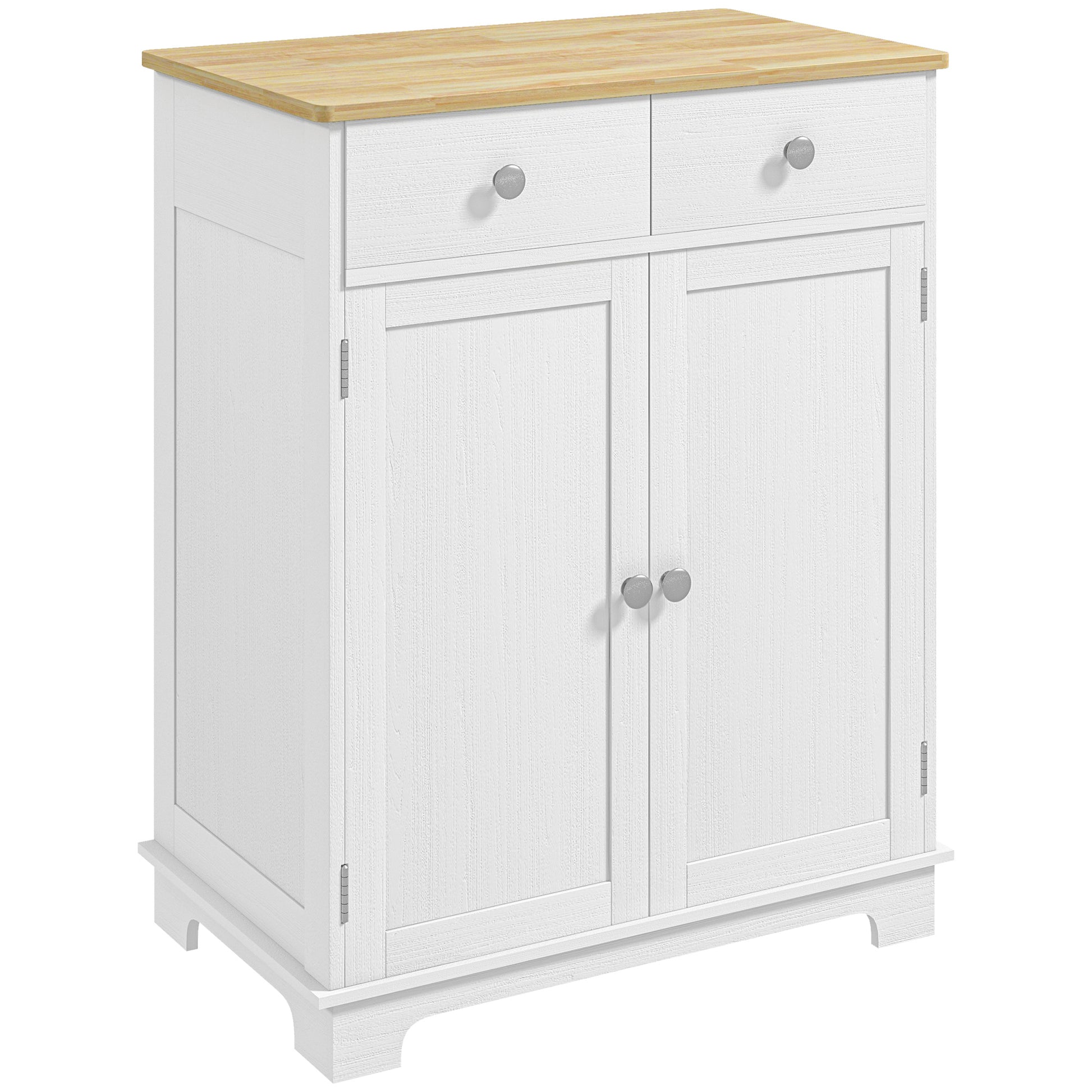 HOMCOM Sideboard with Solid Wood Countertop, Modern Kitchen Storage Cabinet, Coffee Bar Cabinet with 2 Drawers, Doors and Adjustable Shelf, Distressed White