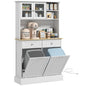 HOMCOM 68" Kitchen Pantry Storage Cabinet with Charging Station, 2 Tilt Out Trash Cabinets and Microwave Stand, Freestanding Kitchen Hutch with Glass Doors and Adjustable Shelf, White